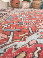 8' x 12'2 Antique Heriz with French blue rug #2082 / 8x12 Vintage Rug - Blue Parakeet Rugs