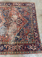 7'2 x 10'1 Antique Persian Heriz Rug #2758 - Blue Parakeet Rugs