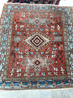 3'8 x 4'1 antique Persian Heriz (#1096ML) / 3x4 vintage rug - Blue Parakeet Rugs