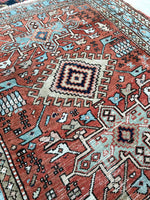3'8 x 4'1 antique Persian Heriz (#1096ML) / 3x4 vintage rug - Blue Parakeet Rugs