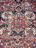 7'4 x 9'3 Antique Persian Heriz rug with French Blue spandrels #2630 - Blue Parakeet Rugs