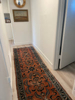 2'7 x 9'7 Antique dusty rose coral runner #2065B / Skinny Vintage Runner - Blue Parakeet Rugs