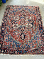 7'4 x 9'3 Antique Persian Heriz rug with French Blue spandrels #2630 - Blue Parakeet Rugs