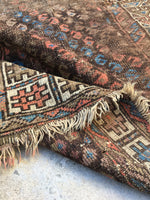 2'7 x 3'10 worn nomadic Baluch rug (#1232) / 3x4 vintage rug - Blue Parakeet Rugs