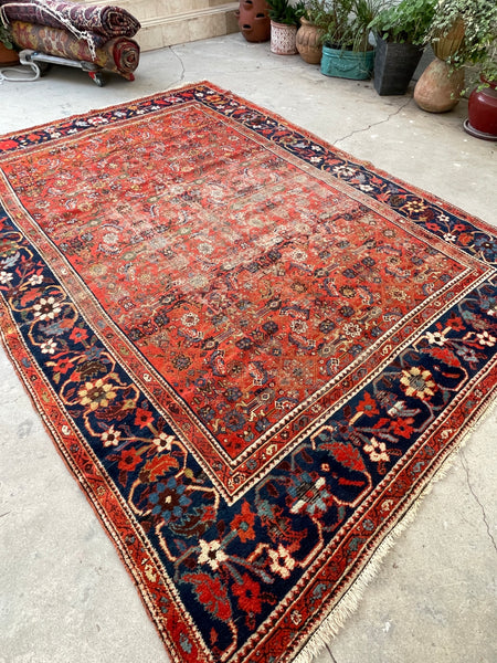 7x10 Antique Persian Malayer rug #2235 / 7x10 Vintage Rug - Blue Parakeet Rugs