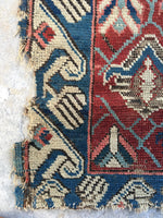 3'1 x 4'5 antique Caucasian rug / small vintage rug - Blue Parakeet Rugs