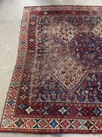 7'3 x 9'5 Worn Antique Persian Rug #2761 - Blue Parakeet Rugs