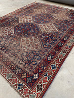 7'3 x 9'5 Worn Antique Persian Rug #2761 - Blue Parakeet Rugs