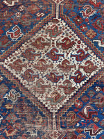 7'3 x 9'5 Worn Antique Persian Rug #2761 - Blue Parakeet Rugs