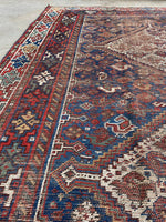 7'3 x 9'5 Worn Antique Persian Rug #2761 - Blue Parakeet Rugs