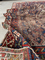 7'3 x 9'5 Worn Antique Persian Rug #2761 - Blue Parakeet Rugs