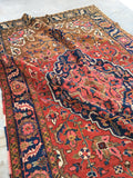 6'5 x 10'2 Deep Coral Persian Heriz / Large Antique Rug - Blue Parakeet Rugs