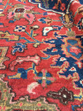 6'5 x 10'2 Deep Coral Persian Heriz / Large Antique Rug - Blue Parakeet Rugs