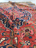 6'5 x 10'2 Deep Coral Persian Heriz / Large Antique Rug - Blue Parakeet Rugs