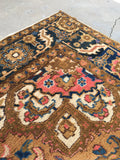 6'5 x 10'2 Deep Coral Persian Heriz / Large Antique Rug - Blue Parakeet Rugs