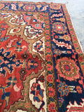 6'5 x 10'2 Deep Coral Persian Heriz / Large Antique Rug - Blue Parakeet Rugs