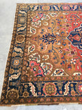 6'5 x 10'2 Deep Coral Persian Heriz / Large Antique Rug - Blue Parakeet Rugs