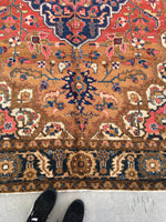 6'5 x 10'2 Deep Coral Persian Heriz / Large Antique Rug - Blue Parakeet Rugs