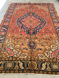 6'5 x 10'2 Deep Coral Persian Heriz / Large Antique Rug - Blue Parakeet Rugs