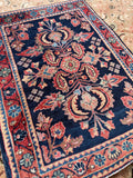 1'11 x 2'6 Antique Navy Mohajeran Sarouk #2241 / 2x3 Vintage Rug - Blue Parakeet Rugs