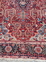 11'1 x 15'6 Antique Oversize Heriz Tribal rug with coral and French blue #2083 / 11x16 Vintage Rug - Blue Parakeet Rugs