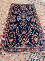 2'6 x 4'10 Antique Navy Mohajeran Sarouk rug #2242 / 3x5 Vintage Rug - Blue Parakeet Rugs