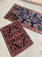 1'11 x 2'6 Antique Navy Mohajeran Sarouk #2241 / 2x3 Vintage Rug - Blue Parakeet Rugs