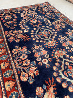 2'6 x 4'10 Antique Navy Mohajeran Sarouk rug #2242 / 3x5 Vintage Rug - Blue Parakeet Rugs