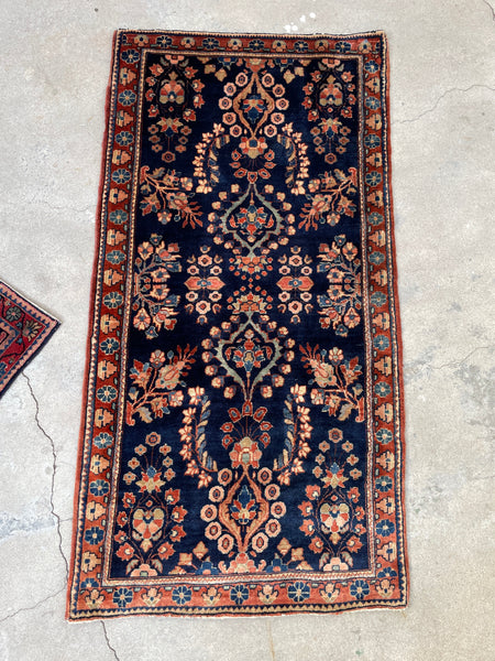 2'6 x 4'10 Antique Navy Mohajeran Sarouk rug #2242 / 3x5 Vintage Rug - Blue Parakeet Rugs