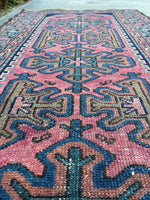 2'7 x 5'1 Antique coral Persian rug #1941 / 3x5 vintage rug - Blue Parakeet Rugs