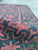 2'7 x 5'1 Antique coral Persian rug #1941 / 3x5 vintage rug - Blue Parakeet Rugs