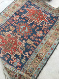 3' x 4'1 Antique Heriz / Small Vintage Rug - Blue Parakeet Rugs