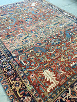 7'8 x 10' antique Persian Heriz / Large vintage rug - Blue Parakeet Rugs