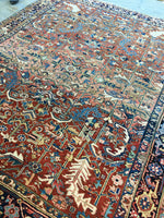 7'8 x 10' antique Persian Heriz / Large vintage rug - Blue Parakeet Rugs
