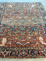 7'8 x 10' antique Persian Heriz / Large vintage rug - Blue Parakeet Rugs