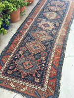 3'7 x 9'7 antique Persian Heriz Runner (#743) - Blue Parakeet Rugs