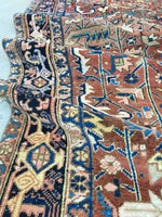 7'8 x 10' antique Persian Heriz / Large vintage rug - Blue Parakeet Rugs