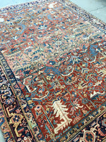 7'8 x 10' antique Persian Heriz / Large vintage rug - Blue Parakeet Rugs