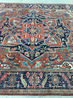 8'4 x 11'4 Antique Persian Heriz / Large vintage rug - Blue Parakeet Rugs