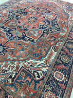 8'4 x 11'4 Antique Persian Heriz / Large vintage rug - Blue Parakeet Rugs