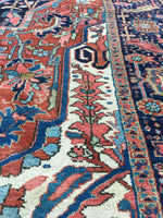 8'4 x 11'4 Antique Persian Heriz / Large vintage rug - Blue Parakeet Rugs