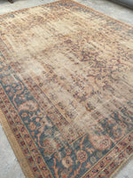 8'9 x 11'8 Distressed Turkish Oushak rug #2245 / 9x12 Vintage Rug - Blue Parakeet Rugs