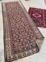 3'5 x 9'3 Antique Persian Hamadan runner #2436 / 3x9 Vintage runner - Blue Parakeet Rugs