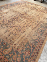 8'9 x 11'8 Distressed Turkish Oushak rug #2245 / 9x12 Vintage Rug - Blue Parakeet Rugs