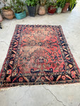 4'10 x 6' Antique worn Persian Lilihan rug #2247 / 5x6 Vintage Rug - Blue Parakeet Rugs