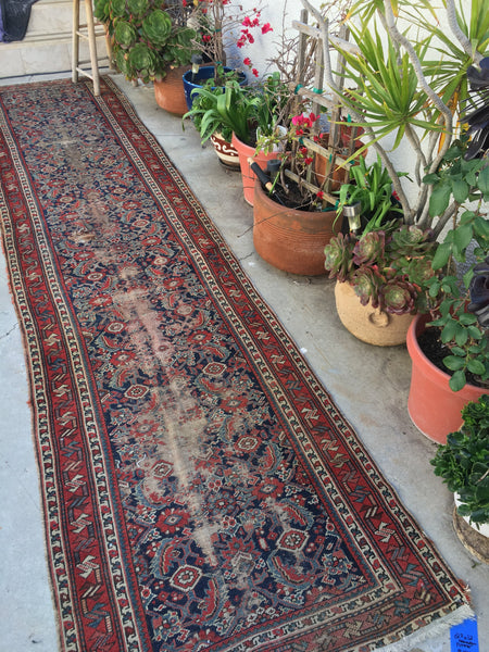 2'11 x 12 Skinny and worn antique runner #488 - Blue Parakeet Rugs