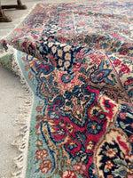 10'4 x 16'6 Antique Persian floral Kerman rug #1938 / 10x17 vintage rug - Blue Parakeet Rugs