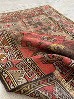 3'2 x 4'9 Worn antique Caucasian scatter rug #2249 / 3x5 Vintage Rug - Blue Parakeet Rugs