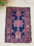 2' x 2'10 Antique Turkish Sparta scatter rug #2087 / 2x3 Vintage Rug - Blue Parakeet Rugs