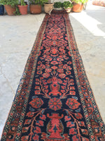 3' x 19' Antique Persian Lilihan Runner / long vintage runner / Persian rug runner - Blue Parakeet Rugs